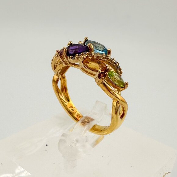 Colorful Gemstone Bouquet Ring in Sterling Silver with 14kt Gold Overlay - Picture 5 of 16